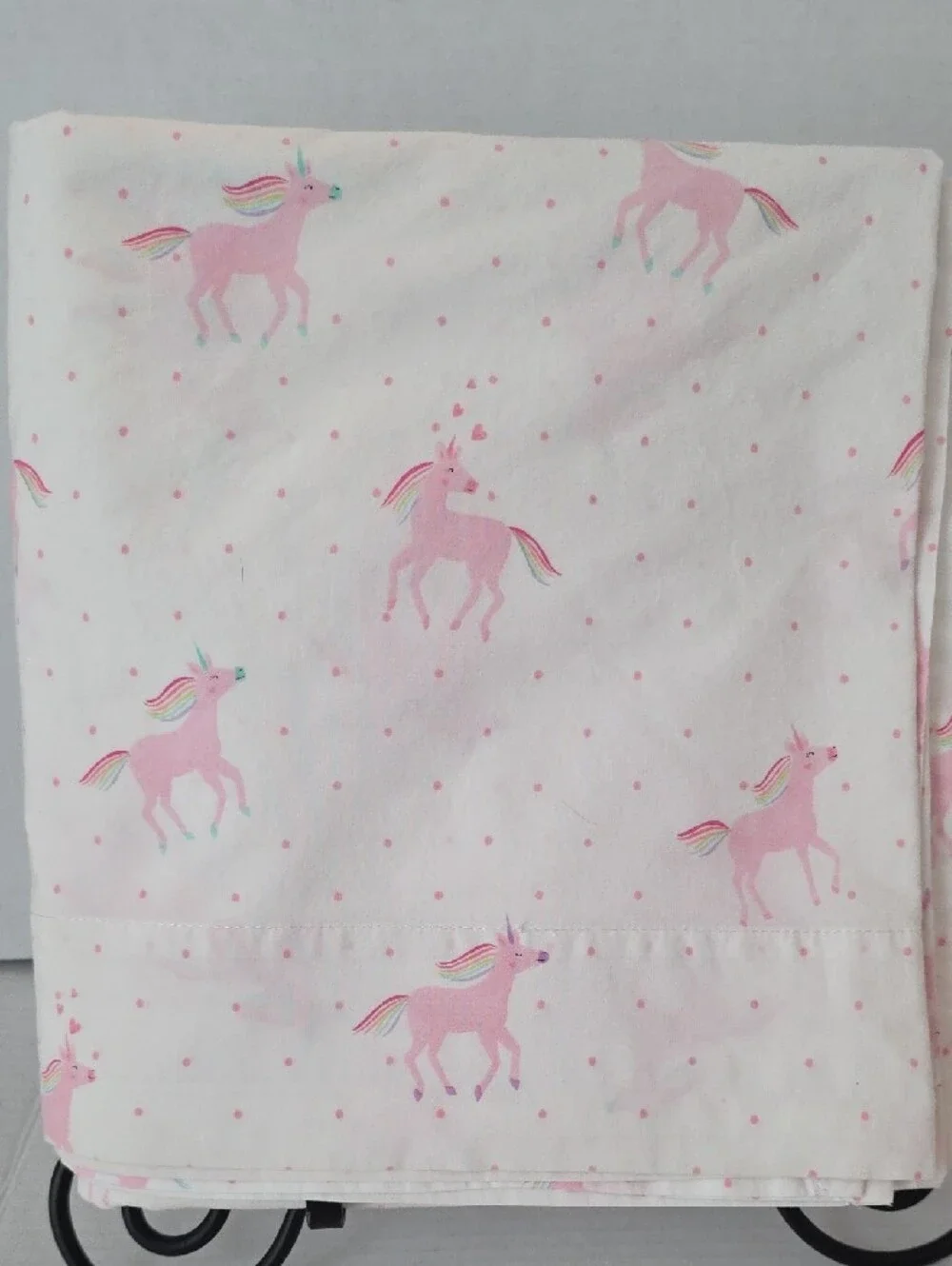 Pottery Barn Kids Pink Rainbows Unicorn Hearts Organic Cotton Full Flat Sheet